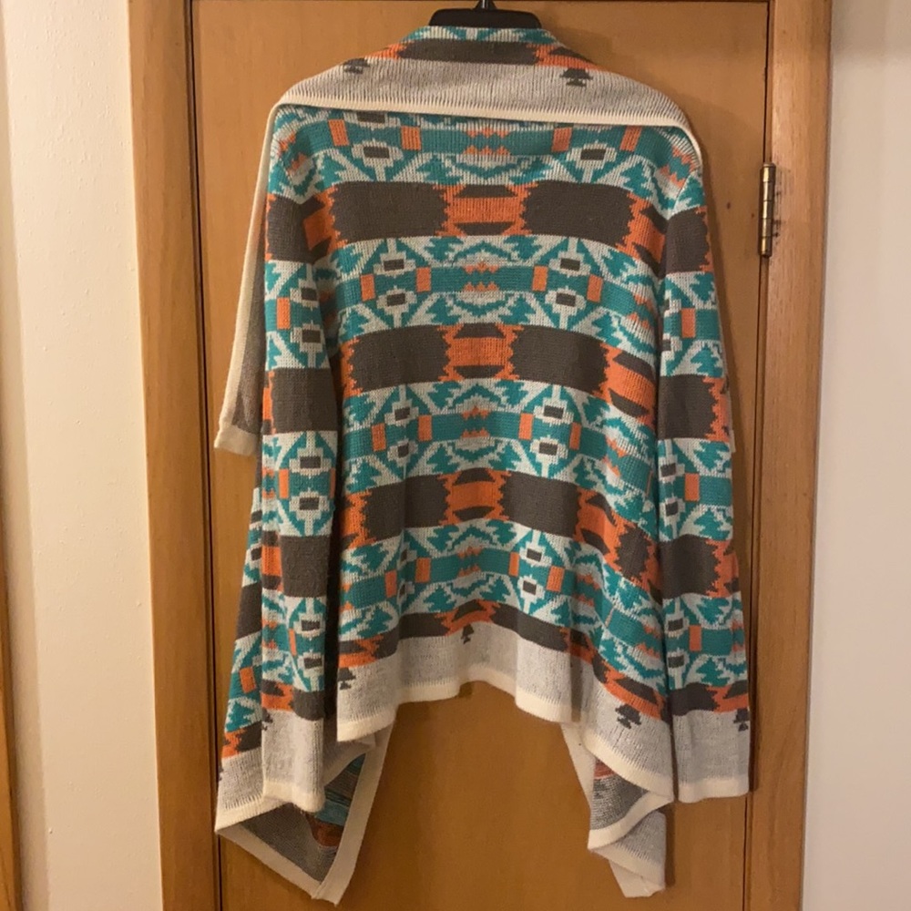 B Sharp Mohair Acrylic Open Front Aztec Tribal Southwestern Cardigan Sweater L - Picture 9 of 10